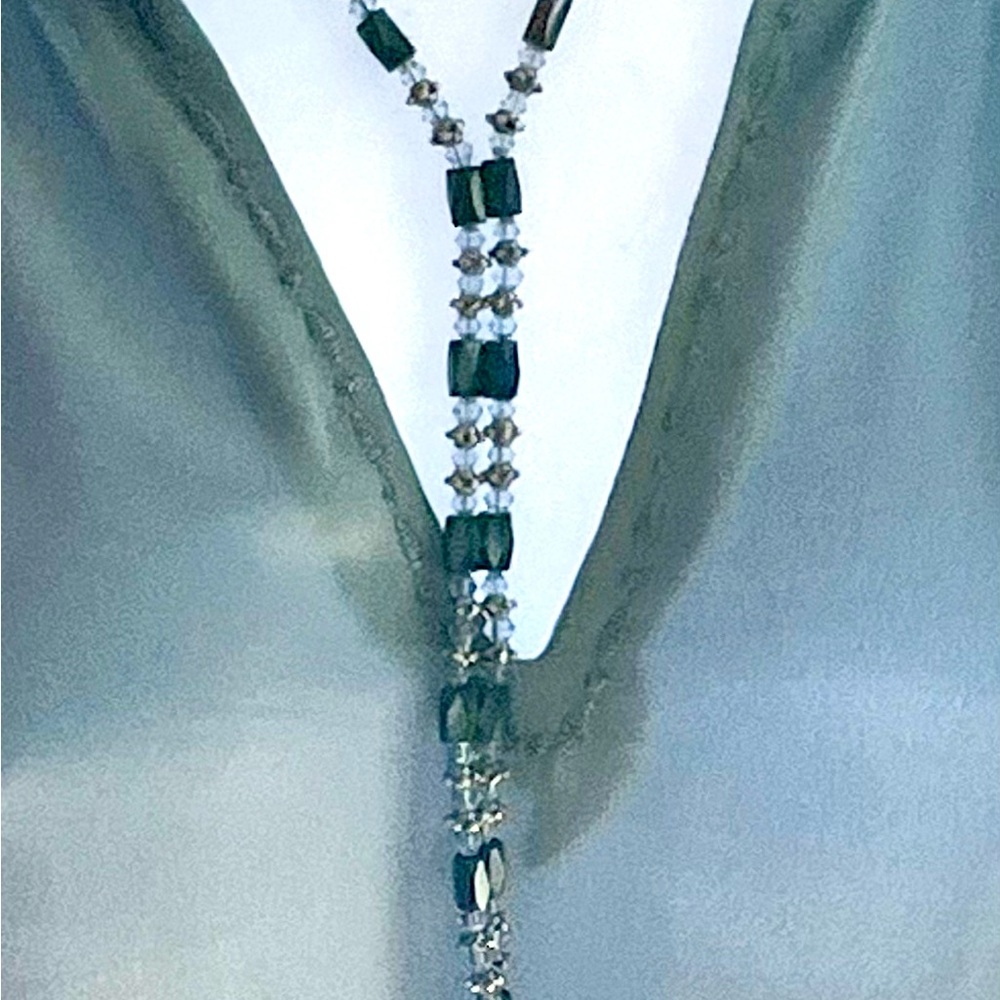 Magnetic Hematite,Blue Crystal, and Silver Beaded Necklace